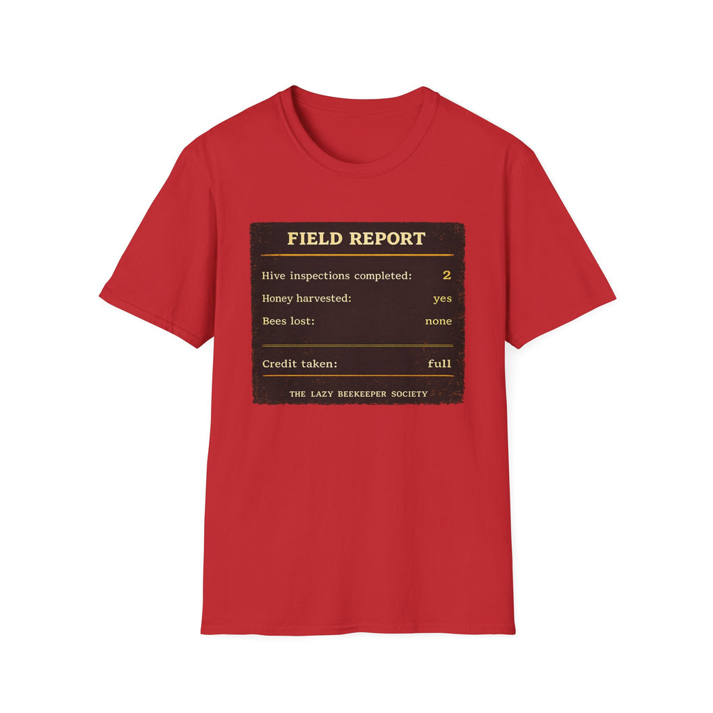 T-Shirt — „Feldbericht: Bienenstockinspektionen abgeschlossen“ Vintage Imker Grafik-T-Shirt