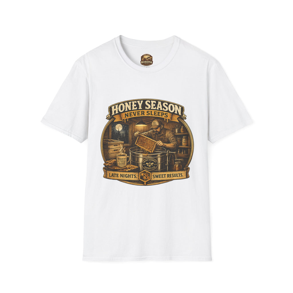 Honey Season Never Sleeps T-Shirt — Beekeeper Vintage Graphic Tee