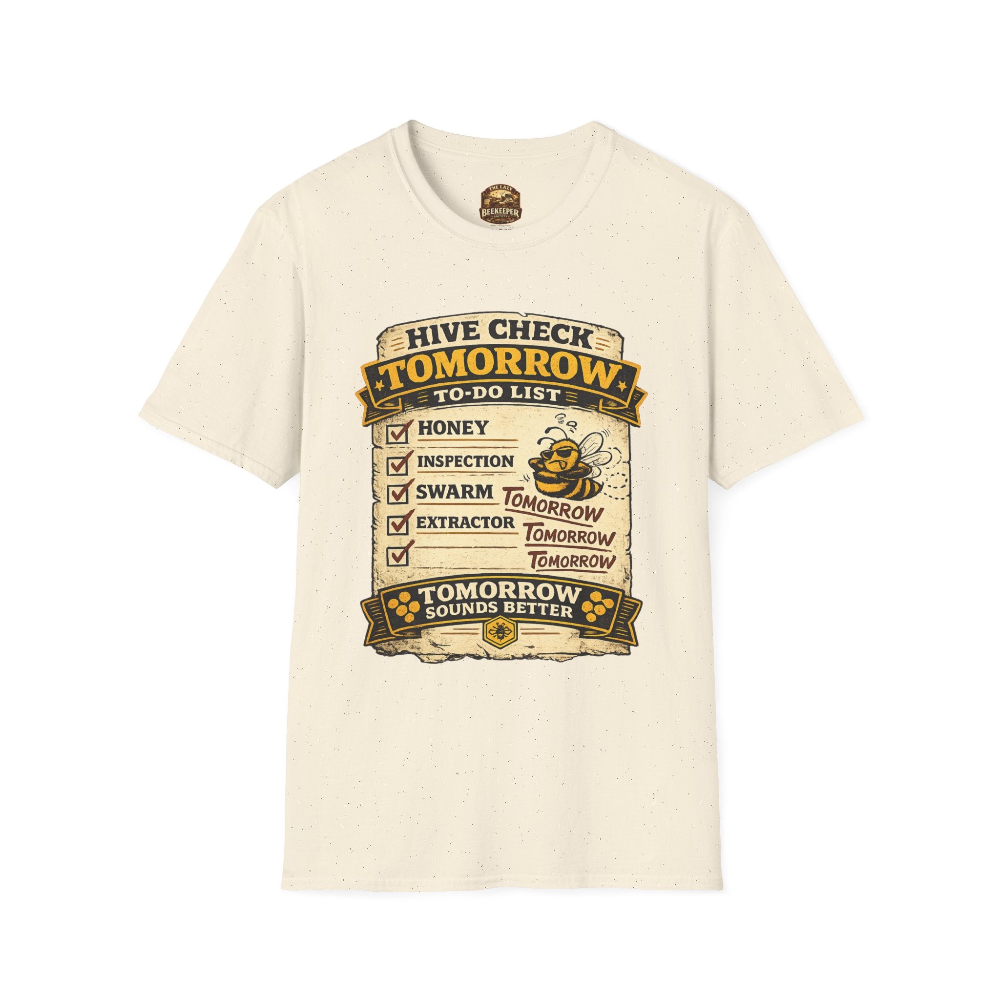 T-Shirt — "Hive Check Tomorrow" Bee To-Do List Vintage Graphic