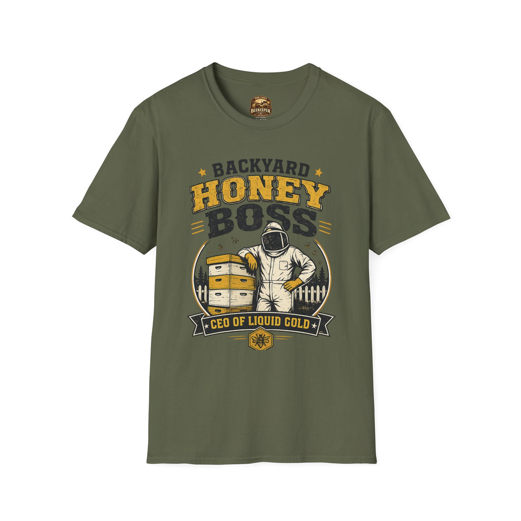 Backyard Honey Boss T-Shirt — Beekeeper CEO Liquid Gold Tee