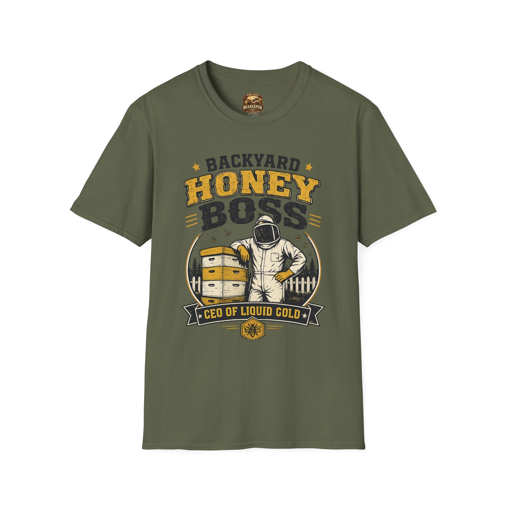 Backyard Honey Boss T-Shirt — Beekeeper CEO Liquid Gold Tee