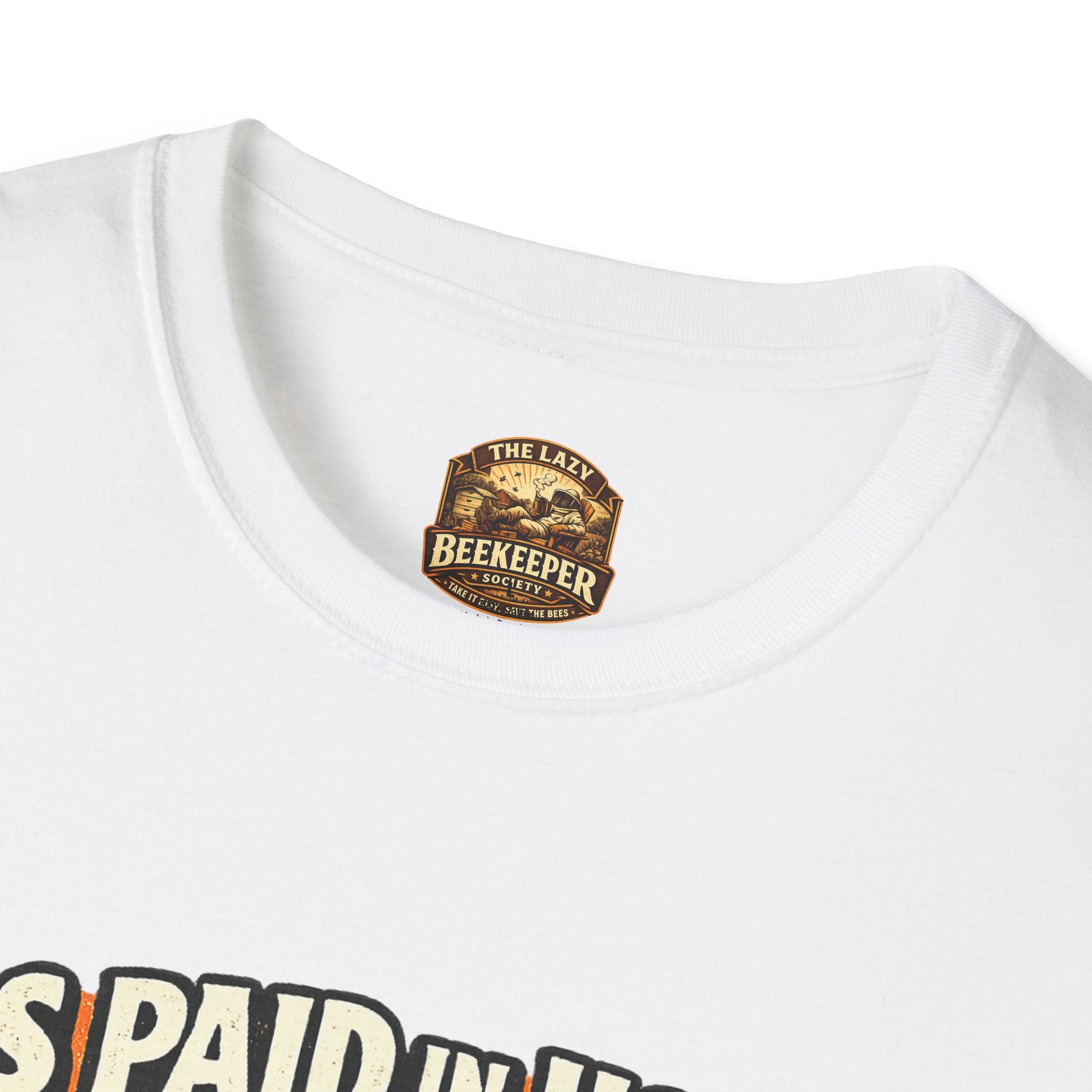 Beekeeping T-Shirt — "Bees Paid in Honey" Vintage Check Design