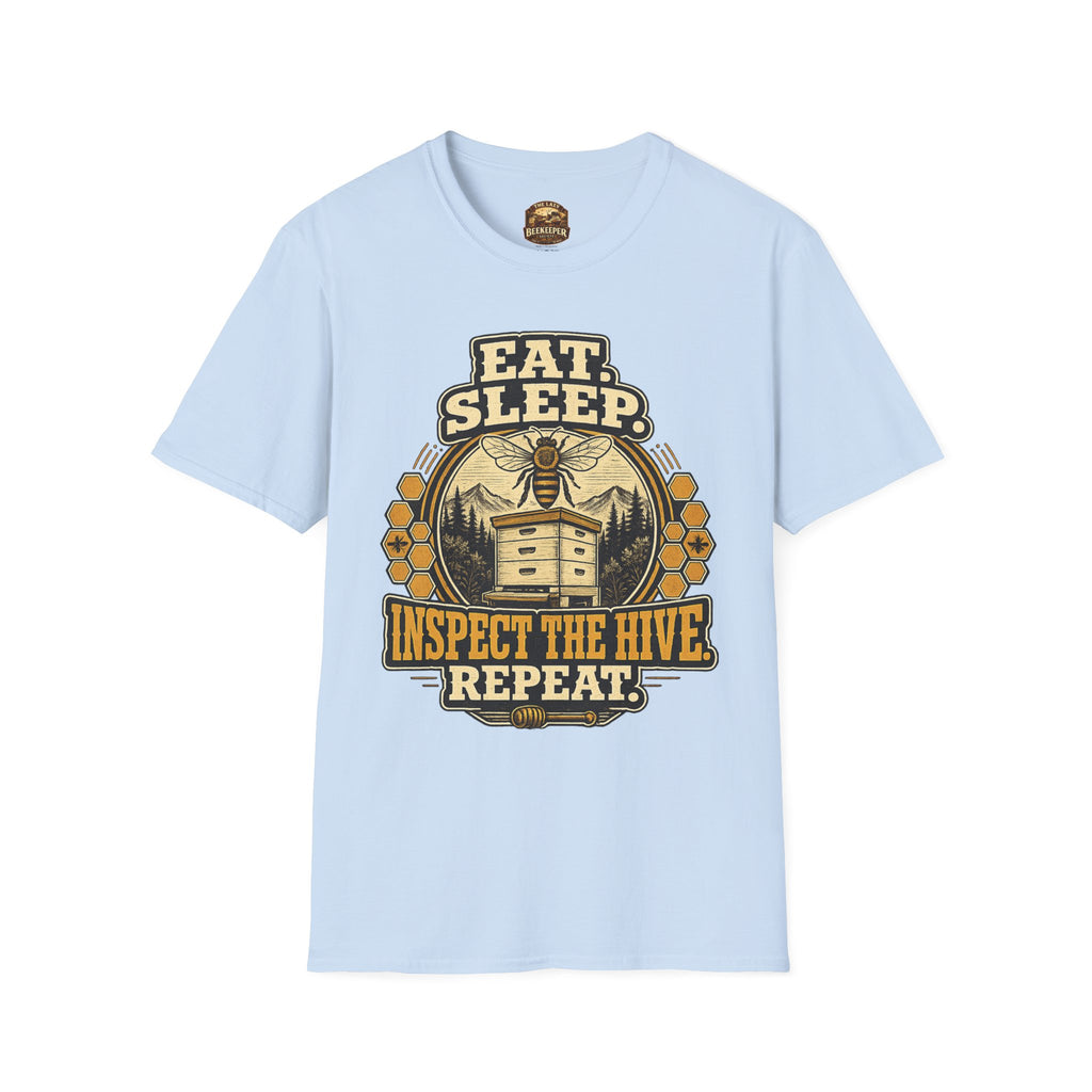 T-Shirt — "Essen. Schlafen. Bienenstock inspizieren. Wiederholen." Imker Grafik T-Shirt