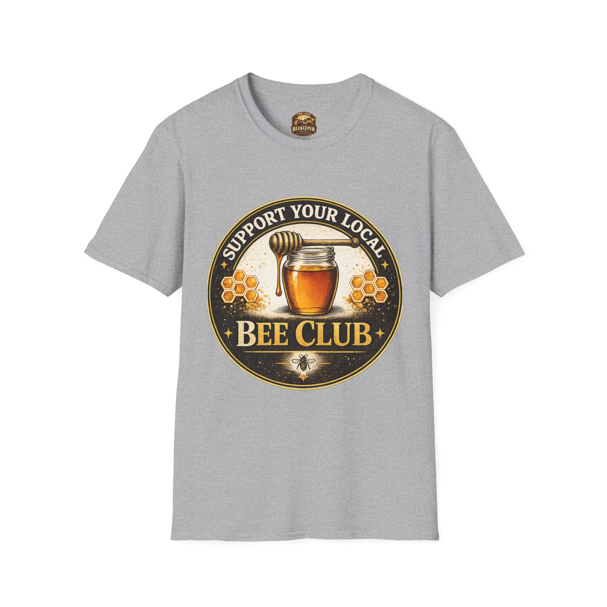 Support Your Local Bee Club T-Shirt — Honey Jar & Honeycomb Design