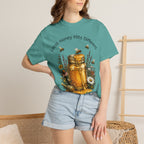 Beekeeper Support T-Shirt — "Local Honey Hits Different" Floral Honey Jar Tee
