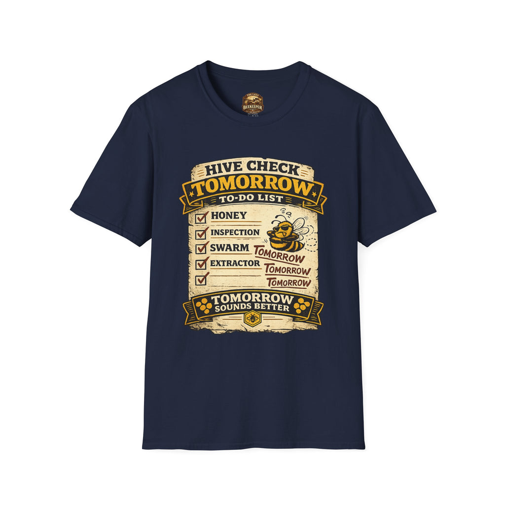 Bienenstock-Kontrolle morgen T-Shirt — Imker-Humor To-Do-Liste Tee