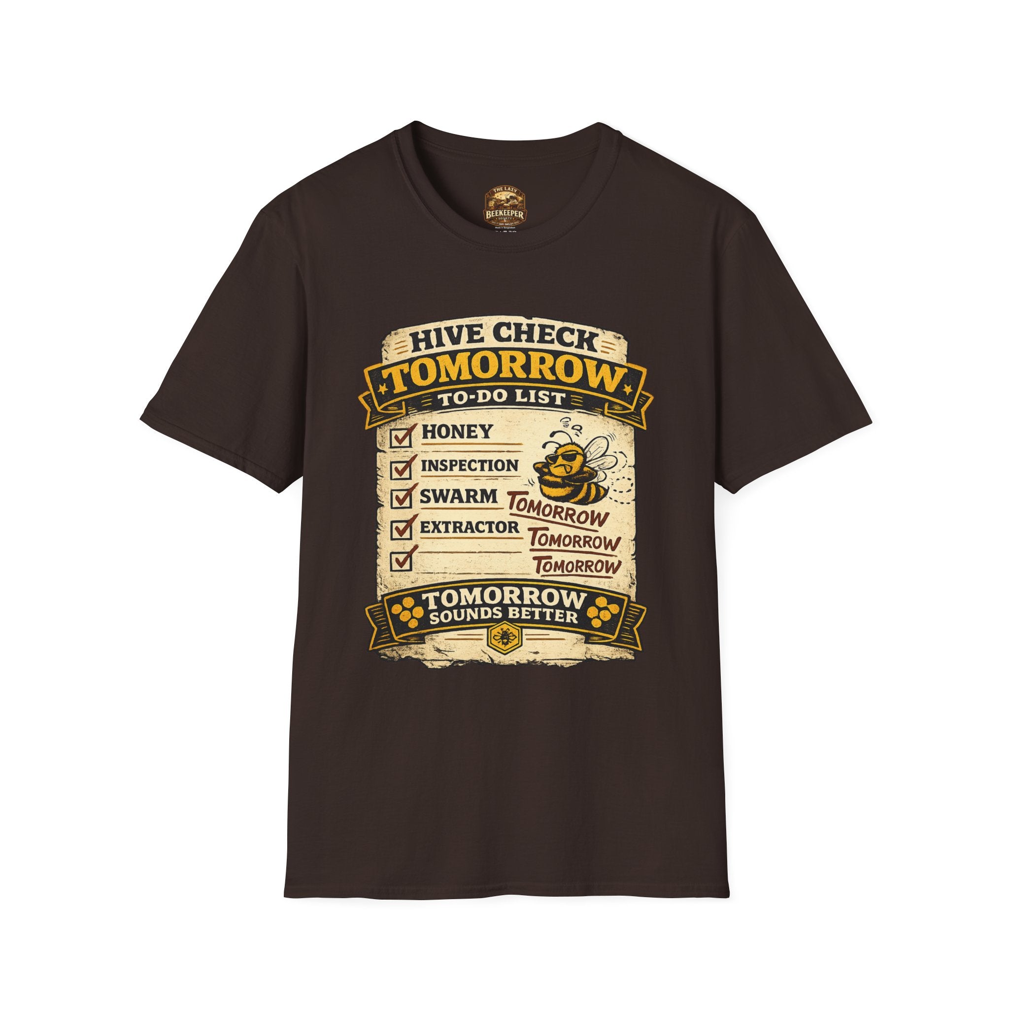 T-Shirt — "Hive Check Tomorrow" Bee To-Do List Vintage Graphic