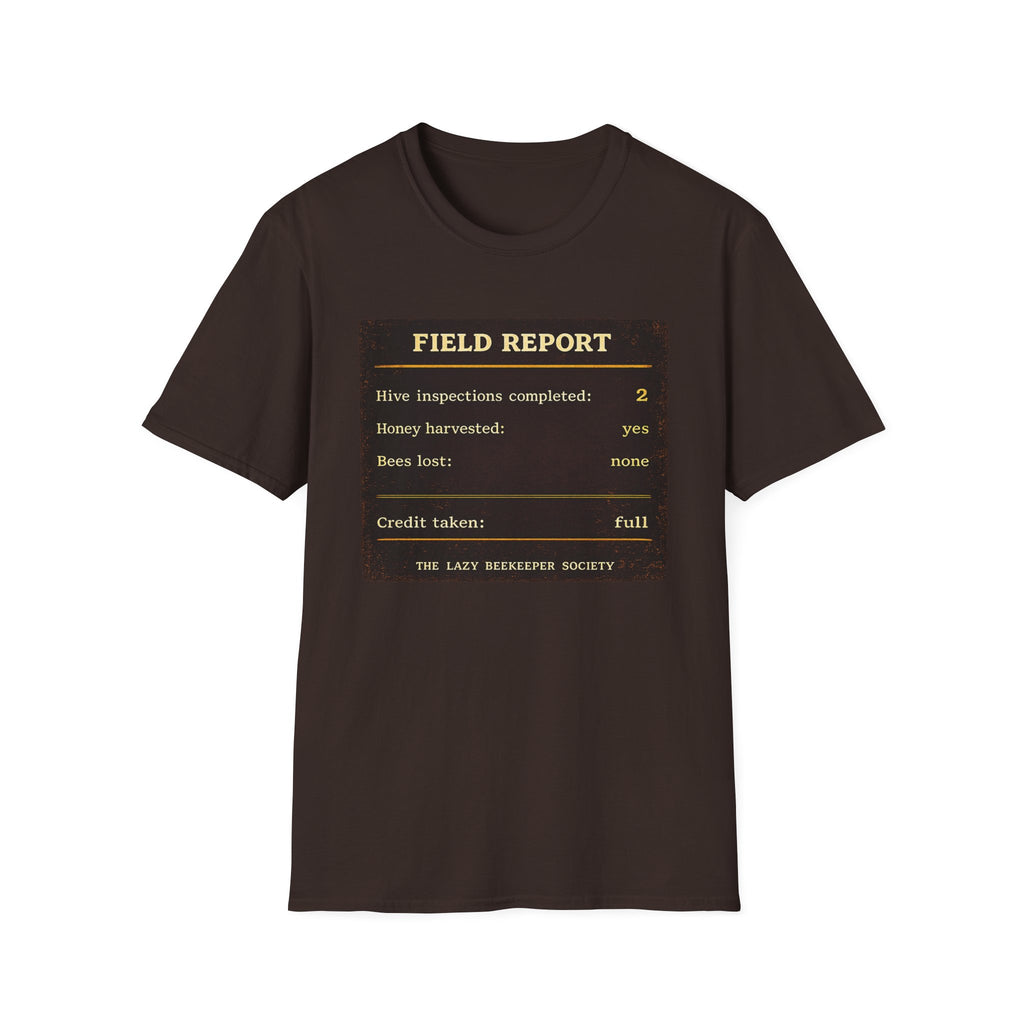 T-Shirt — „Feldbericht: Bienenstockinspektionen abgeschlossen“ Vintage Imker Grafik-T-Shirt