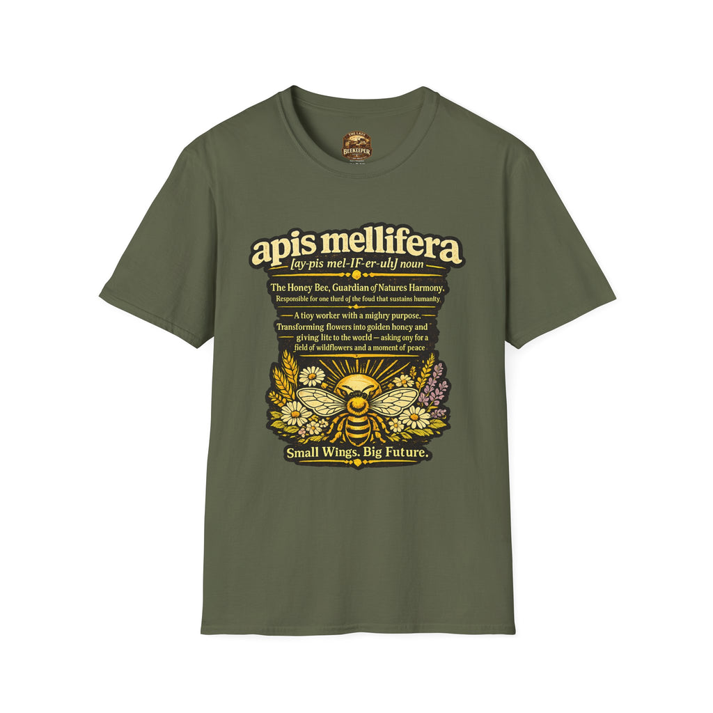 T-Shirt mit Definition der Honigbiene Apis Mellifera — Honigbienen-Illustration & Spruch zum Artenschutz