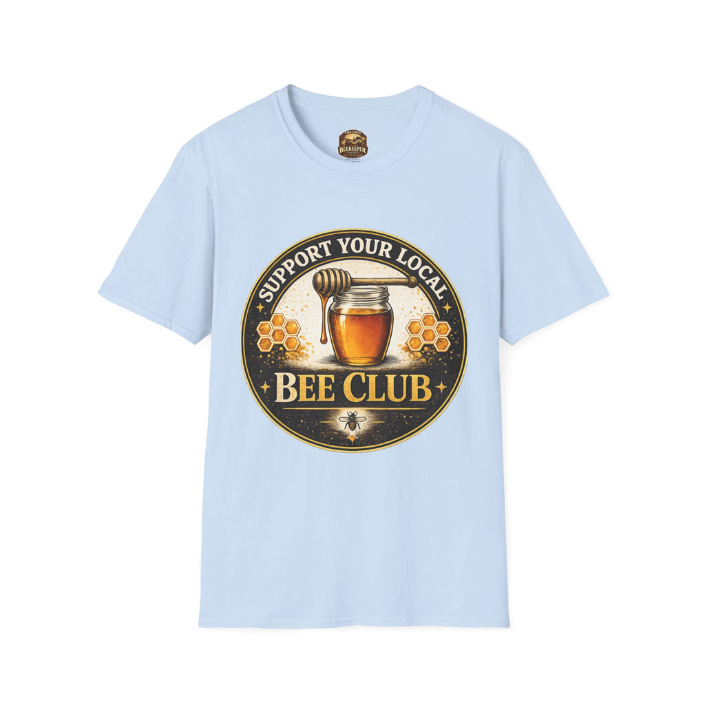 T-Shirt „Unterstütze deinen lokalen Imkerverein“ — Honigglas- & Waben-Design