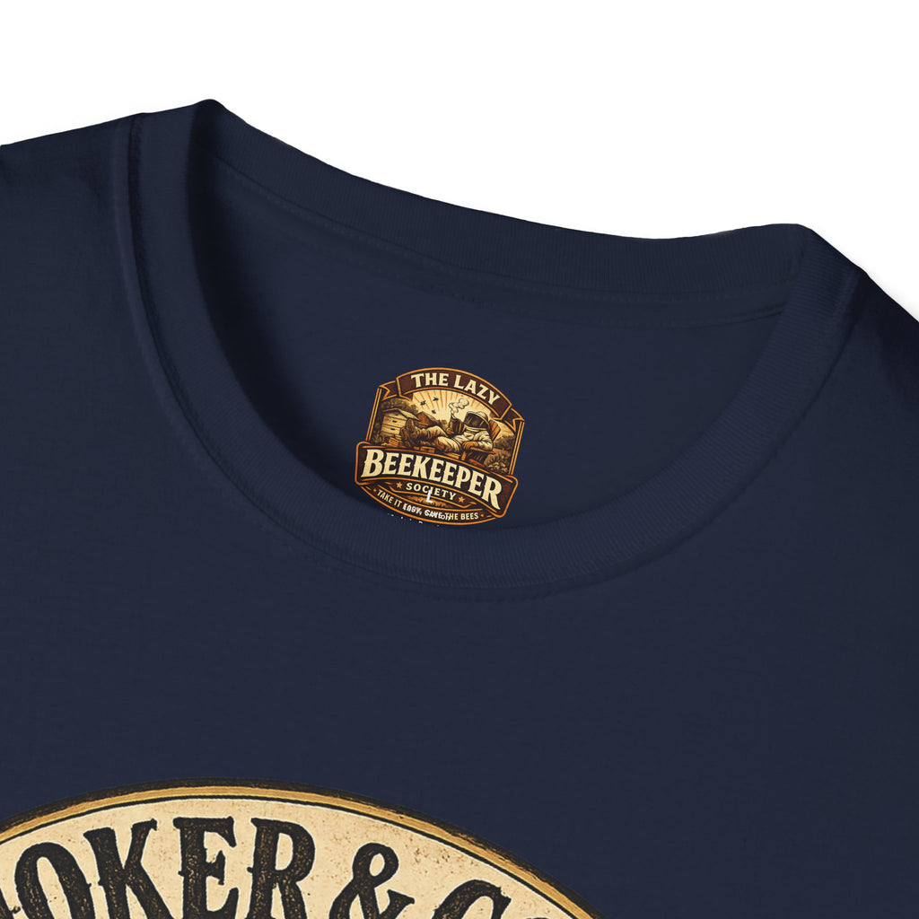 Smoker & Coffee Club T-Shirt — "Coffee First, Hive Later" Vintage Badge
