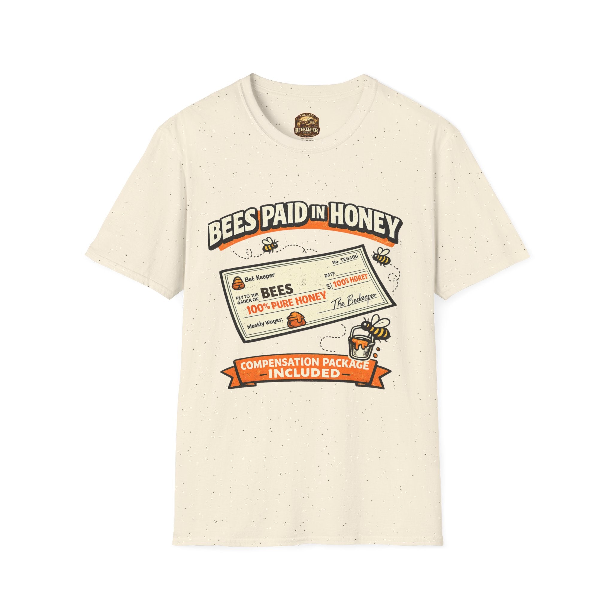 Beekeeping T-Shirt — "Bees Paid in Honey" Vintage Check Design