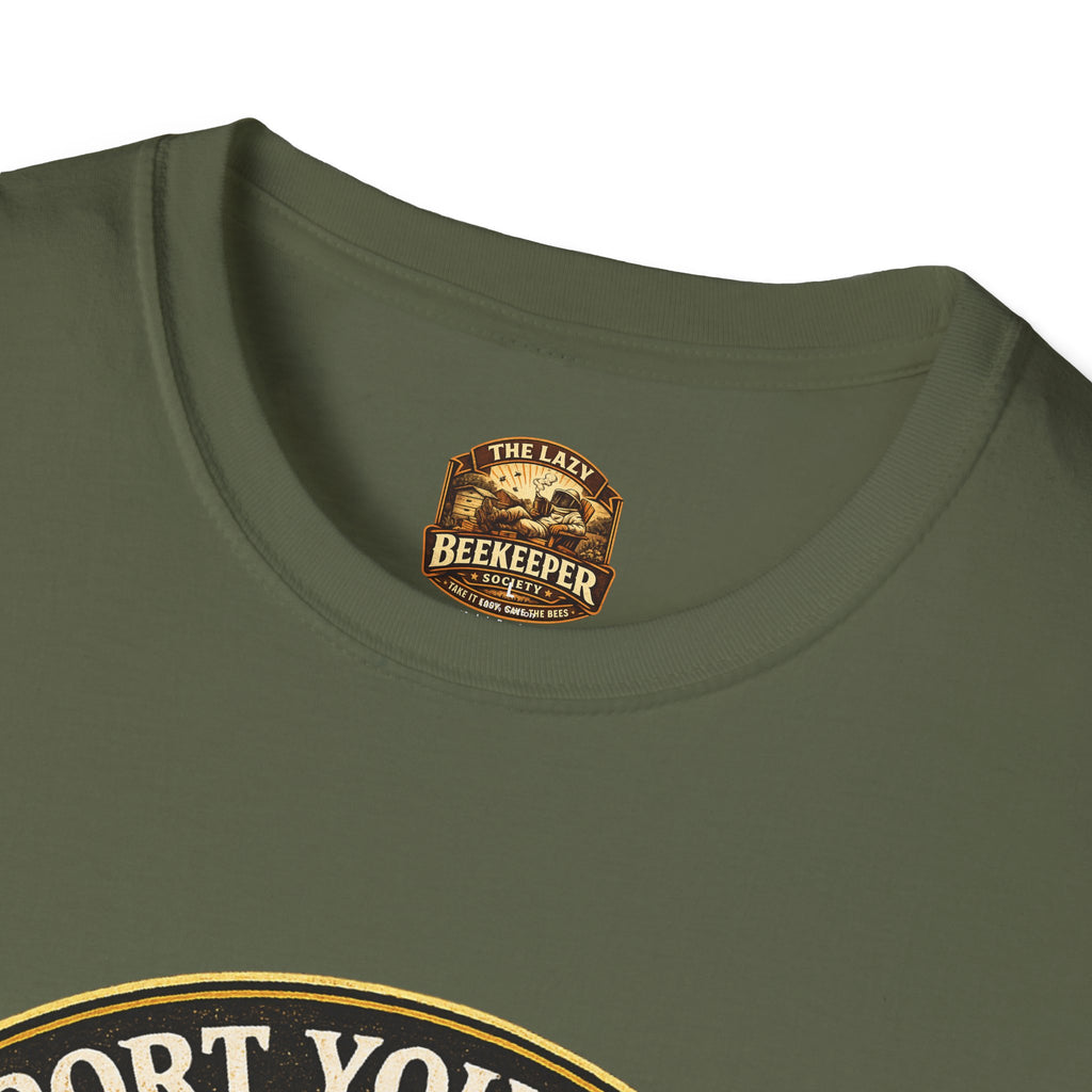 T-Shirt „Unterstütze deinen lokalen Imkerverein“ — Honigglas- & Waben-Design