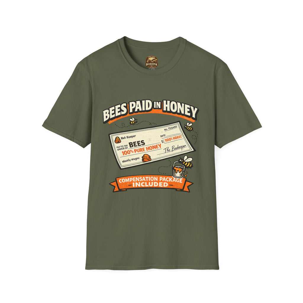 Imker T-Shirt — „Bienen werden mit Honig bezahlt“ Vintage-Karomuster