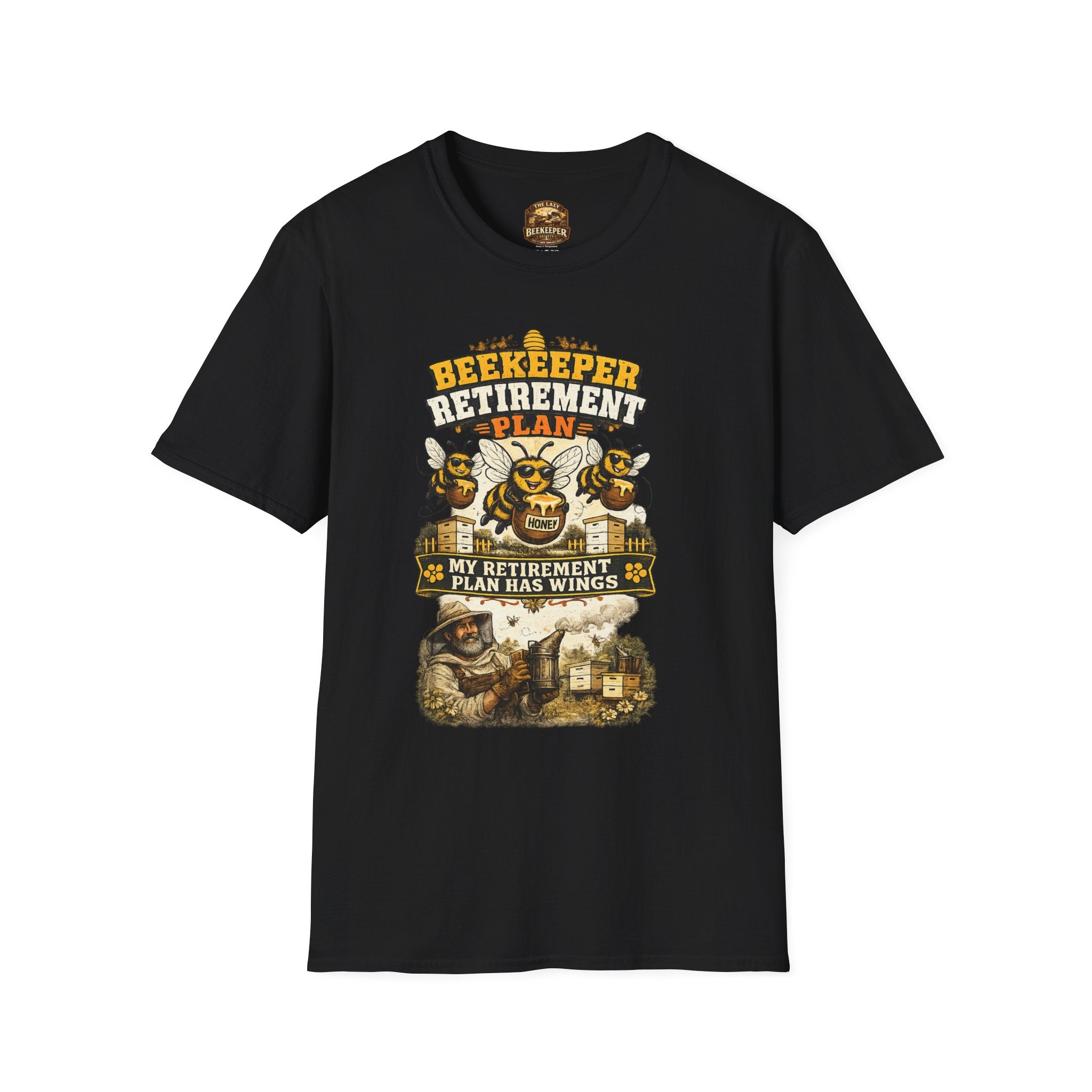 Beekeeper T-Shirt — "Retirement Plan Has Wings" Vintage Honey Farming Tee