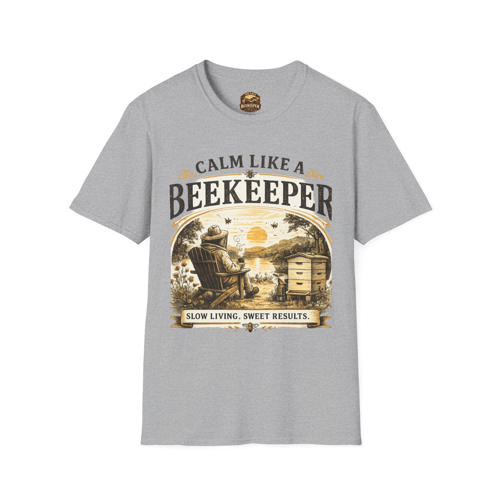 Slow Living T-Shirt — "Slow Living, Sweet Results" Rustic Sunset Graphic Tee
