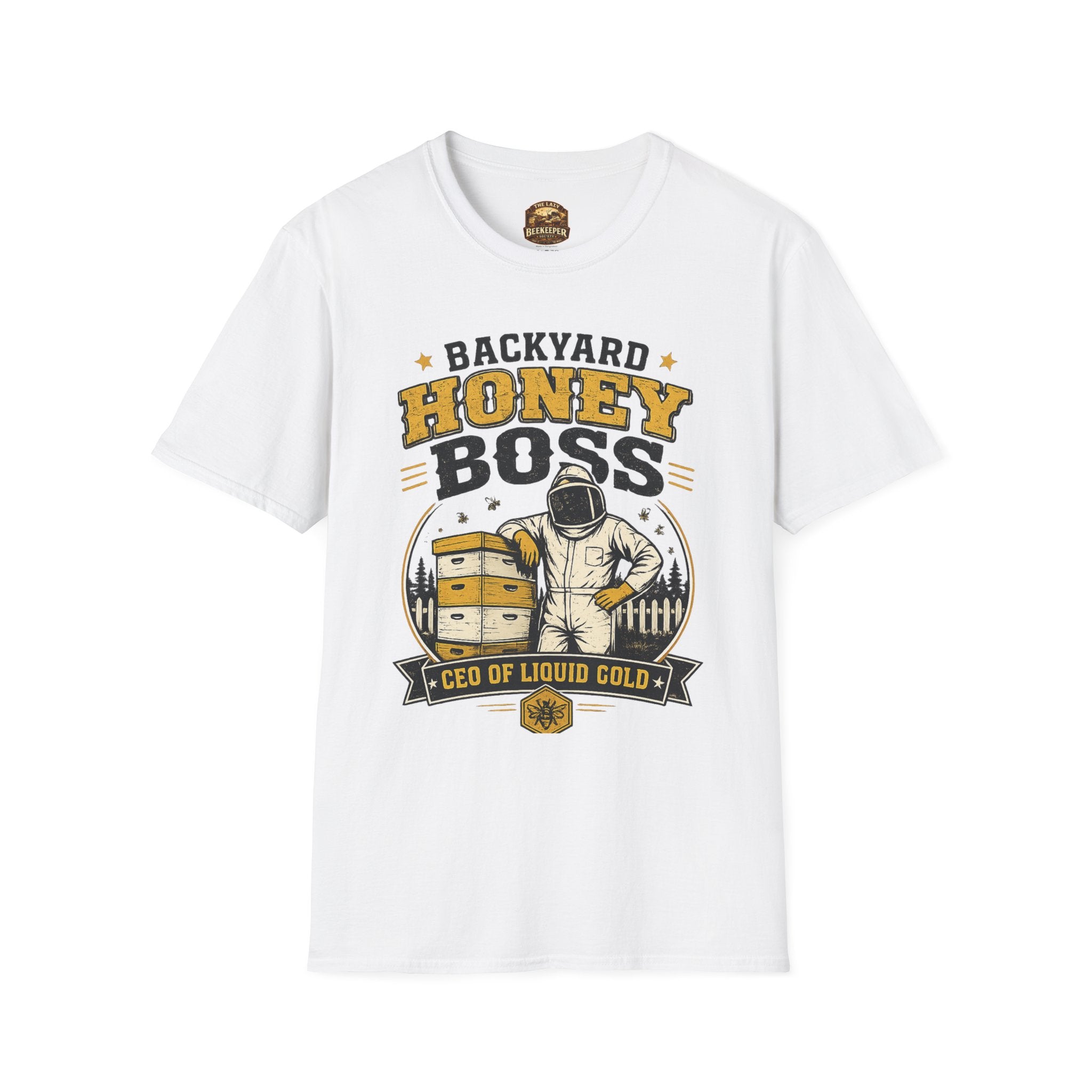 Backyard Honey Boss T-Shirt — Beekeeper CEO Liquid Gold Tee