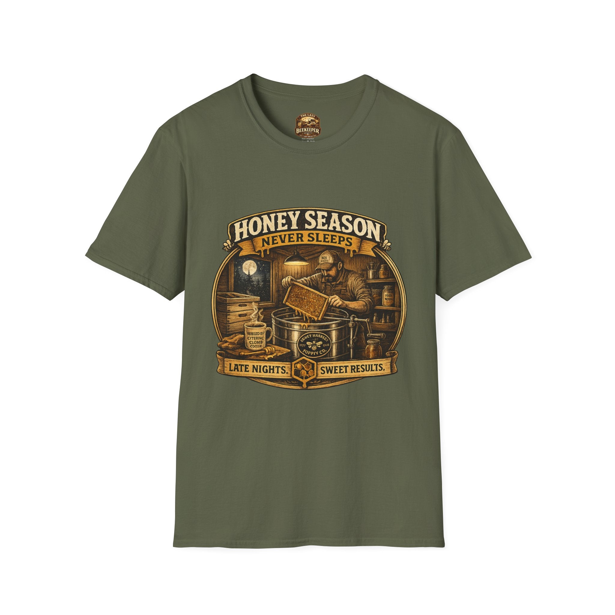 Honey Season Never Sleeps T-Shirt — Beekeeper Vintage Graphic Tee
