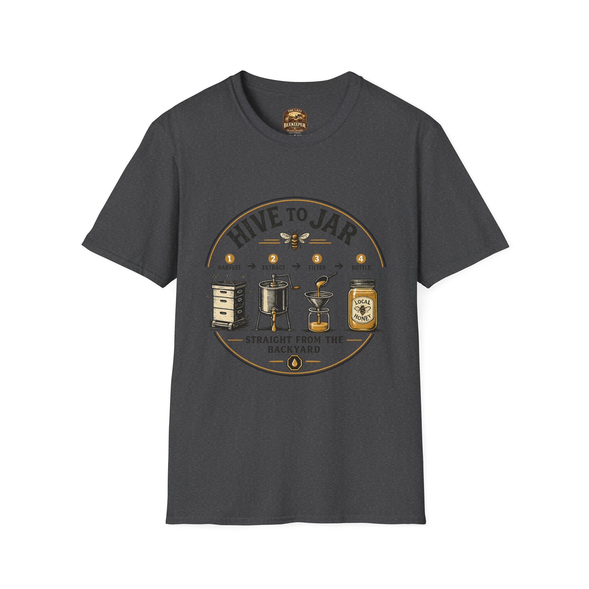 T-Shirt — Grafisches T-Shirt mit Aufschrift „Vom Bienenstock ins Glas“