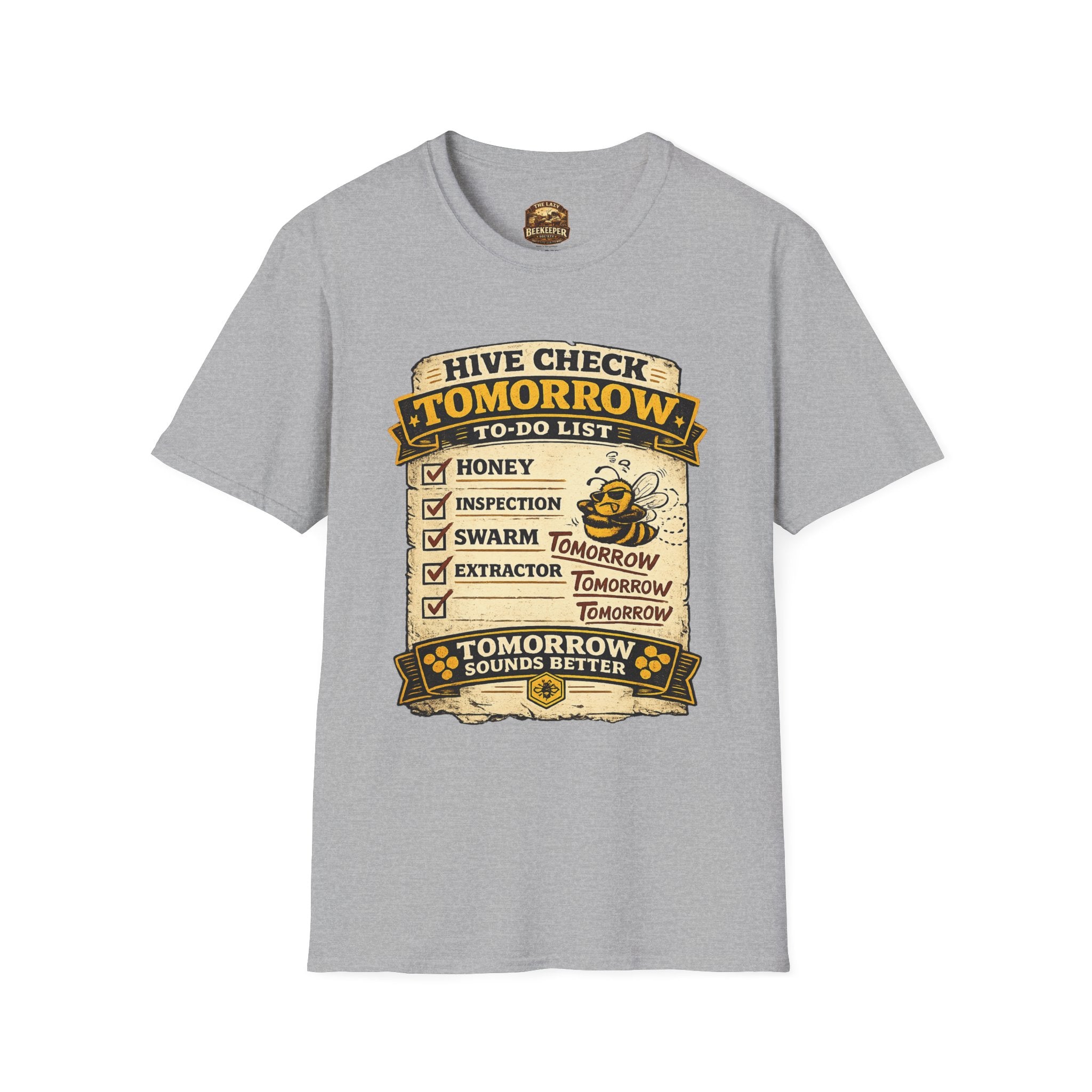T-Shirt — "Hive Check Tomorrow" Bee To-Do List Vintage Graphic