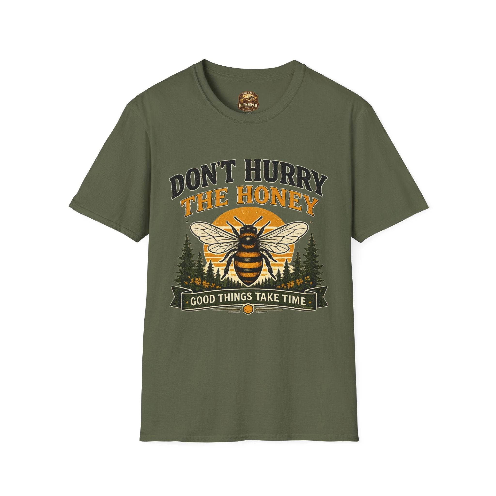 Don't Hurry The Honey T-Shirt — Retro Bee Graphic Tee (Good Things Take Time)