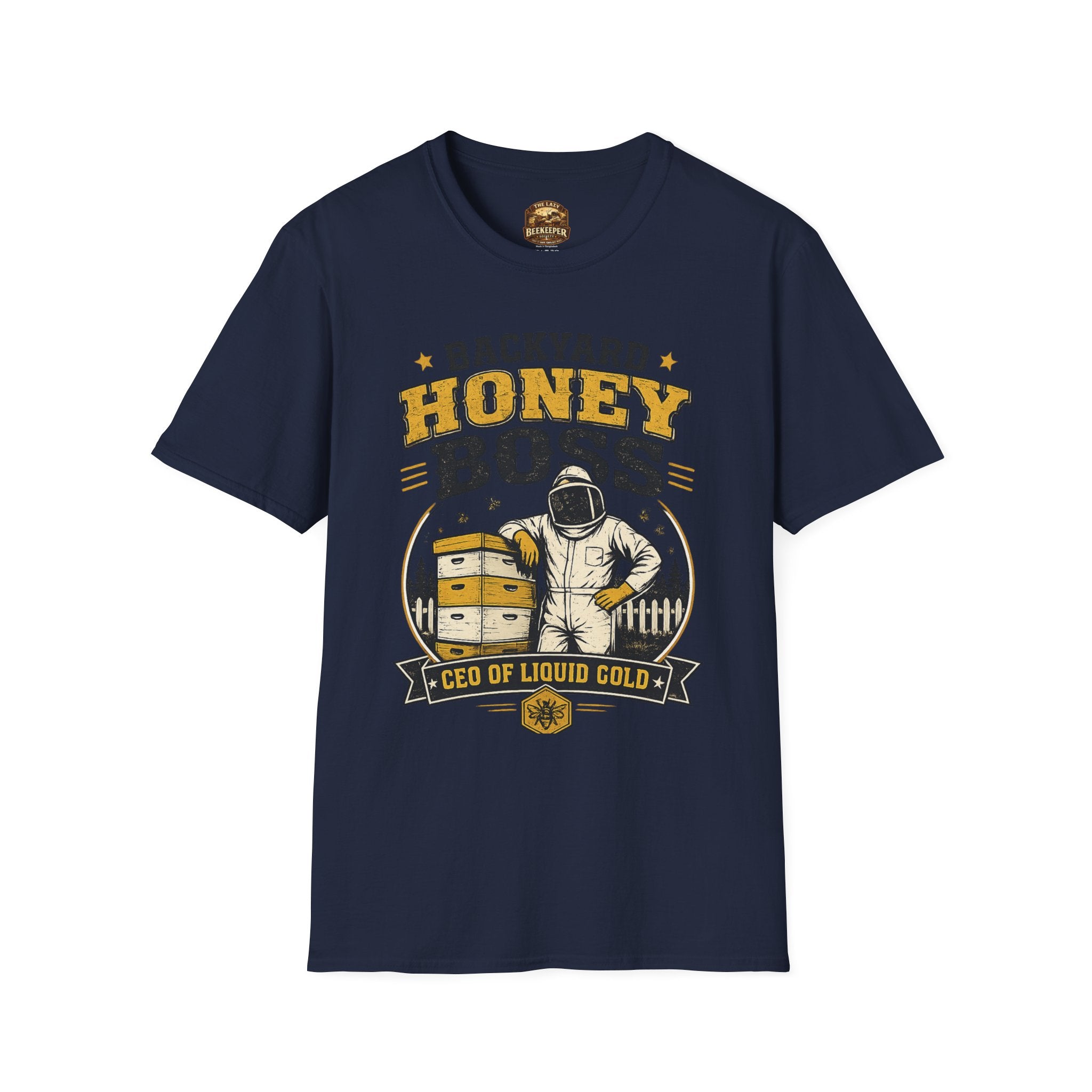 Backyard Honey Boss T-Shirt — Beekeeper CEO Liquid Gold Tee