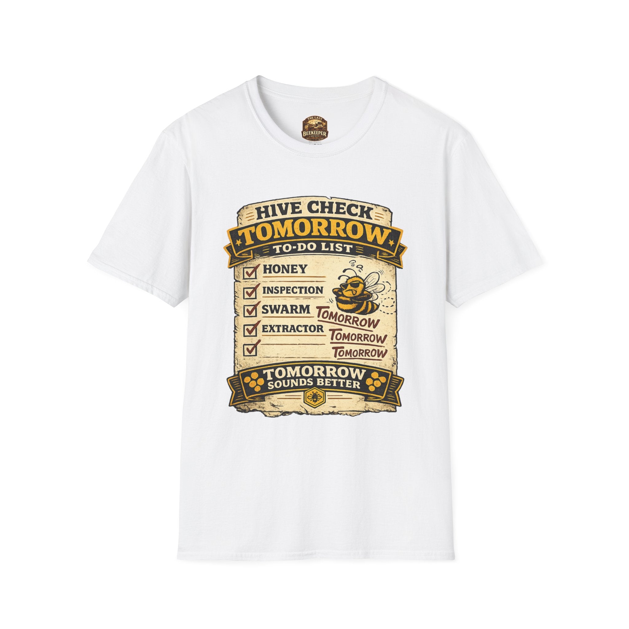 T-Shirt — "Hive Check Tomorrow" Bee To-Do List Vintage Graphic