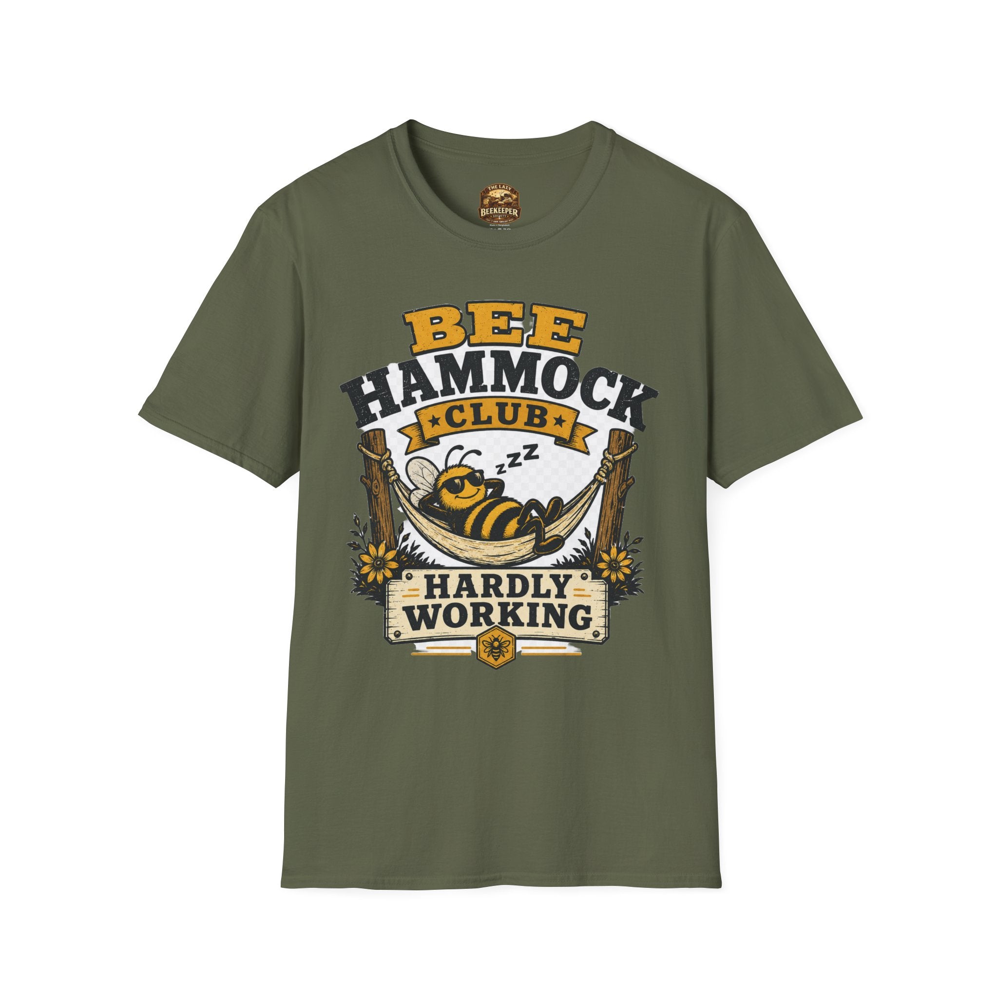 Bee Hammock Club T-Shirt — 'Hardly Working' Relaxed Bee Graphic Tee