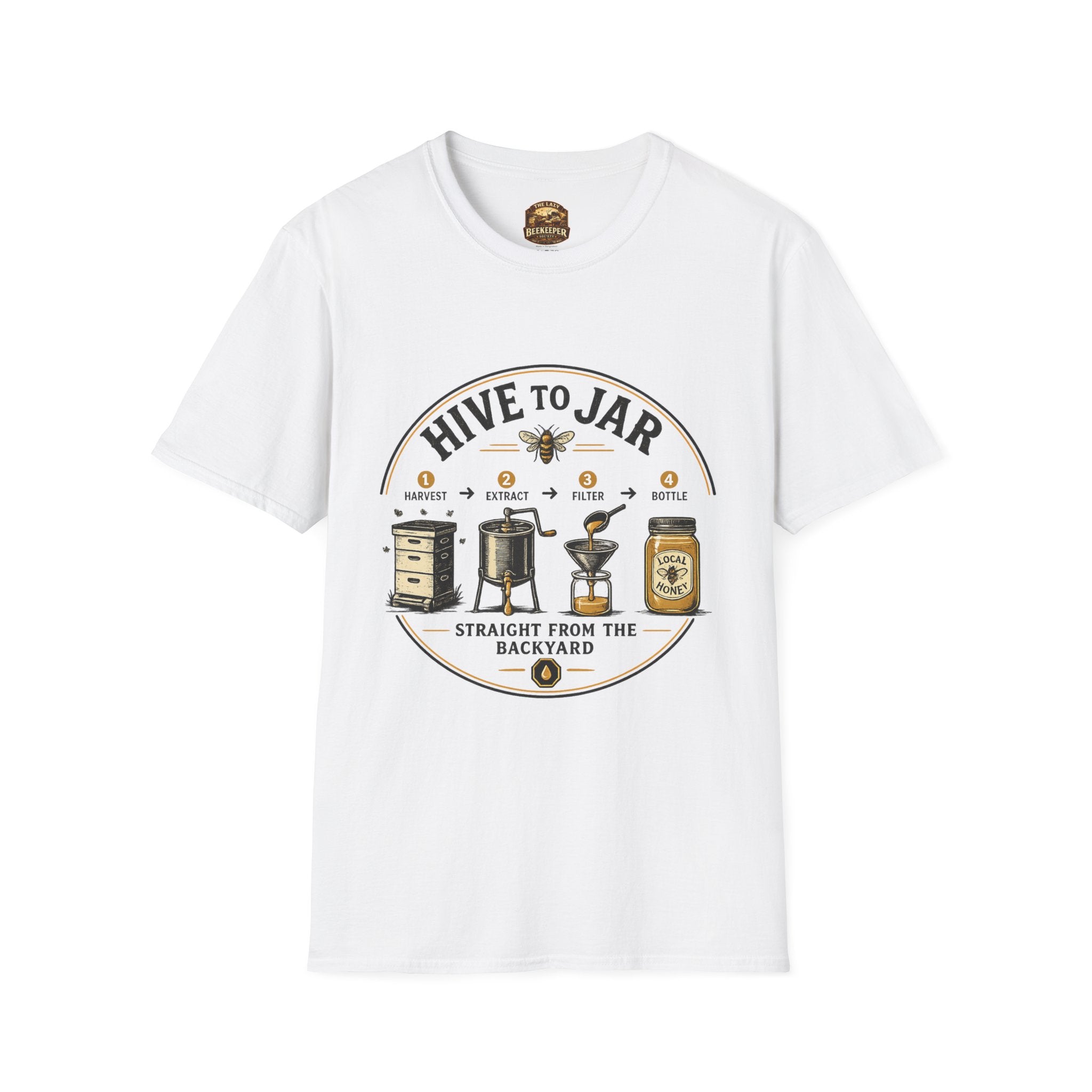 T-Shirt — Grafisches T-Shirt mit Aufschrift „Vom Bienenstock ins Glas“