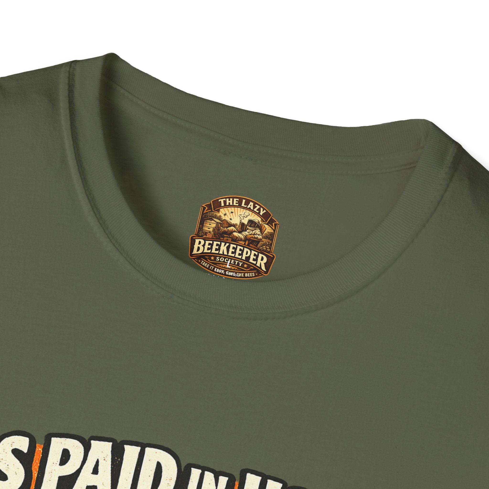 Beekeeping T-Shirt — "Bees Paid in Honey" Vintage Check Design