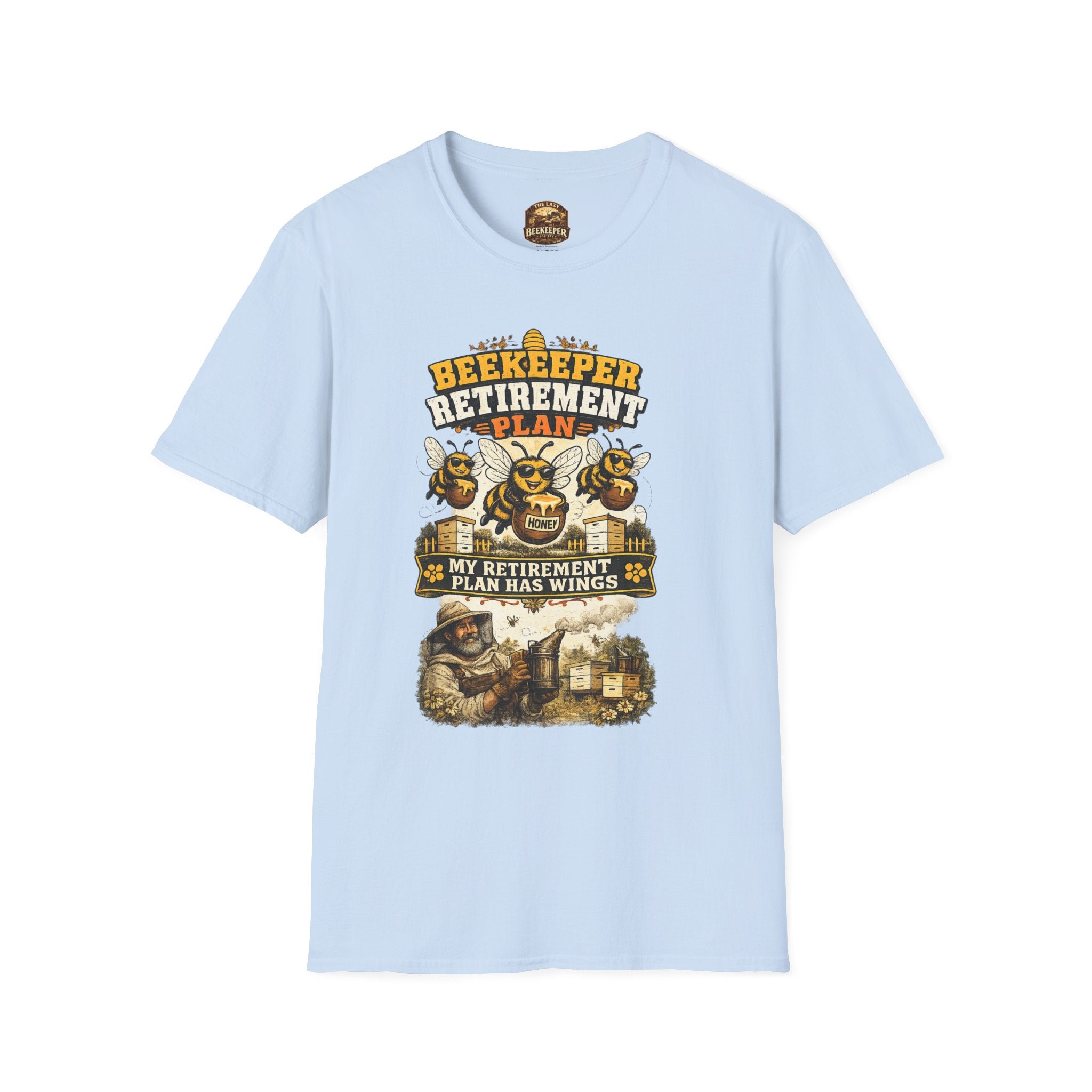 Beekeeper T-Shirt — "Retirement Plan Has Wings" Vintage Honey Farming Tee