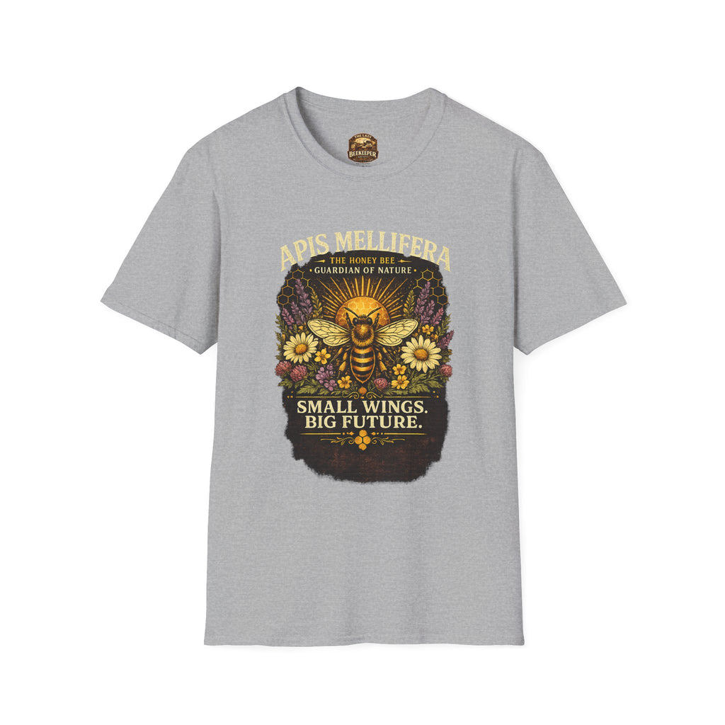 Bienenschutz-T-Shirt — „Apis Mellifera: Kleine Flügel, große Zukunft“ Öko-Natur-T-Shirt