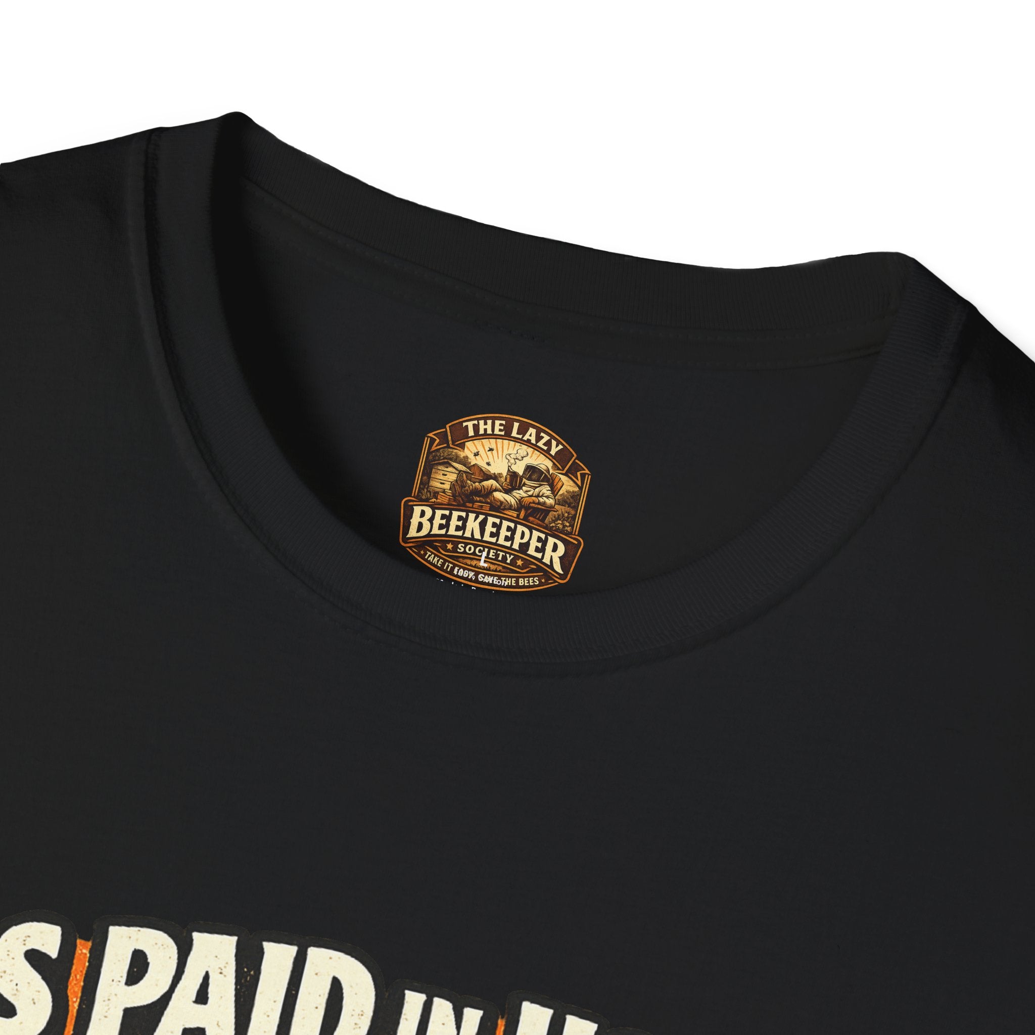 Beekeeping T-Shirt — "Bees Paid in Honey" Vintage Check Design