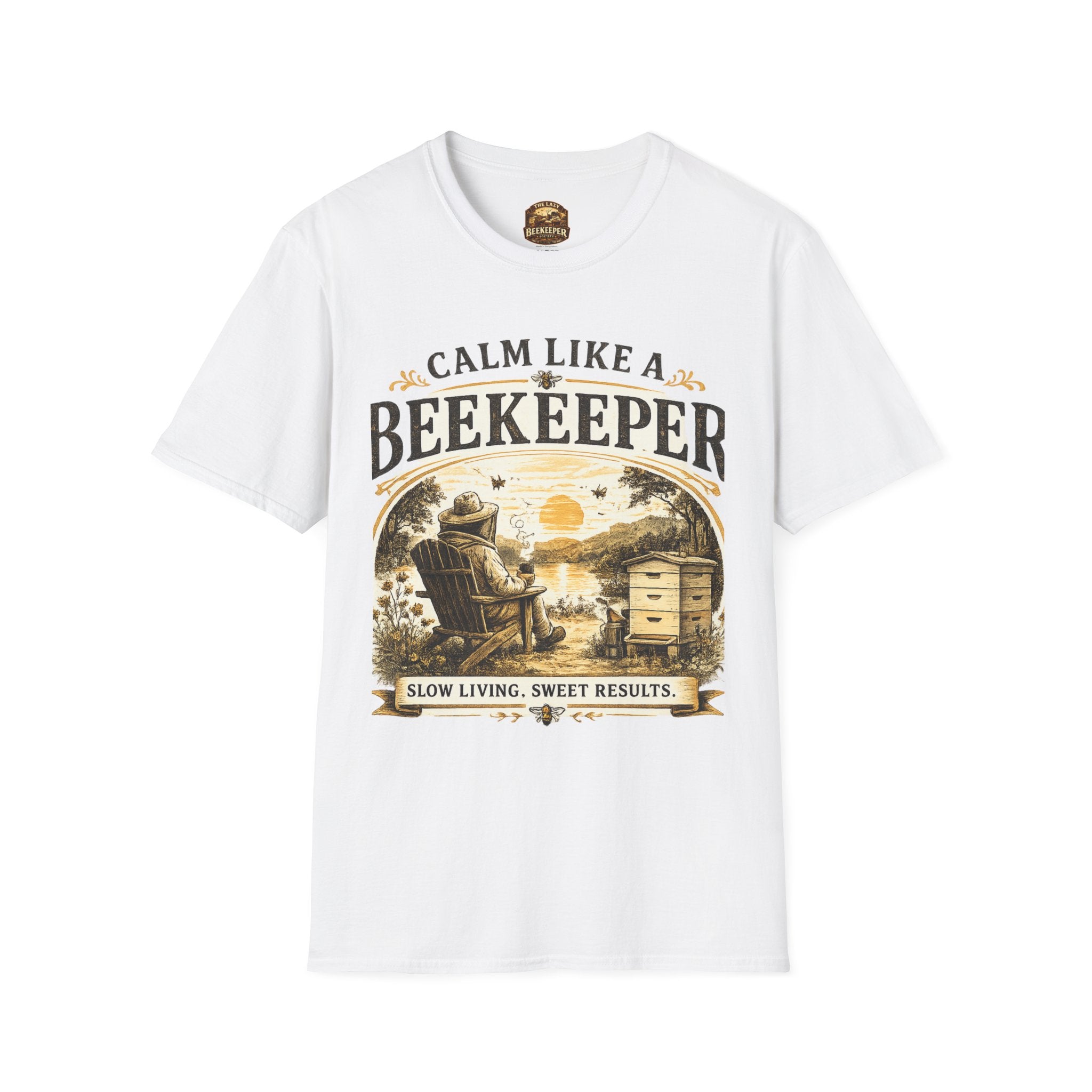 Slow Living T-Shirt — "Slow Living, Sweet Results" Rustic Sunset Graphic Tee
