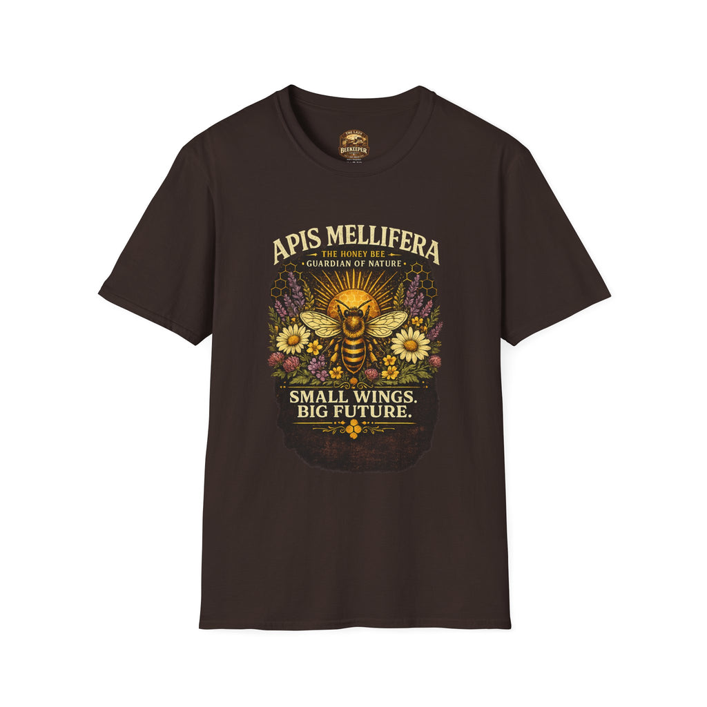 Bienenschutz-T-Shirt — „Apis Mellifera: Kleine Flügel, große Zukunft“ Öko-Natur-T-Shirt