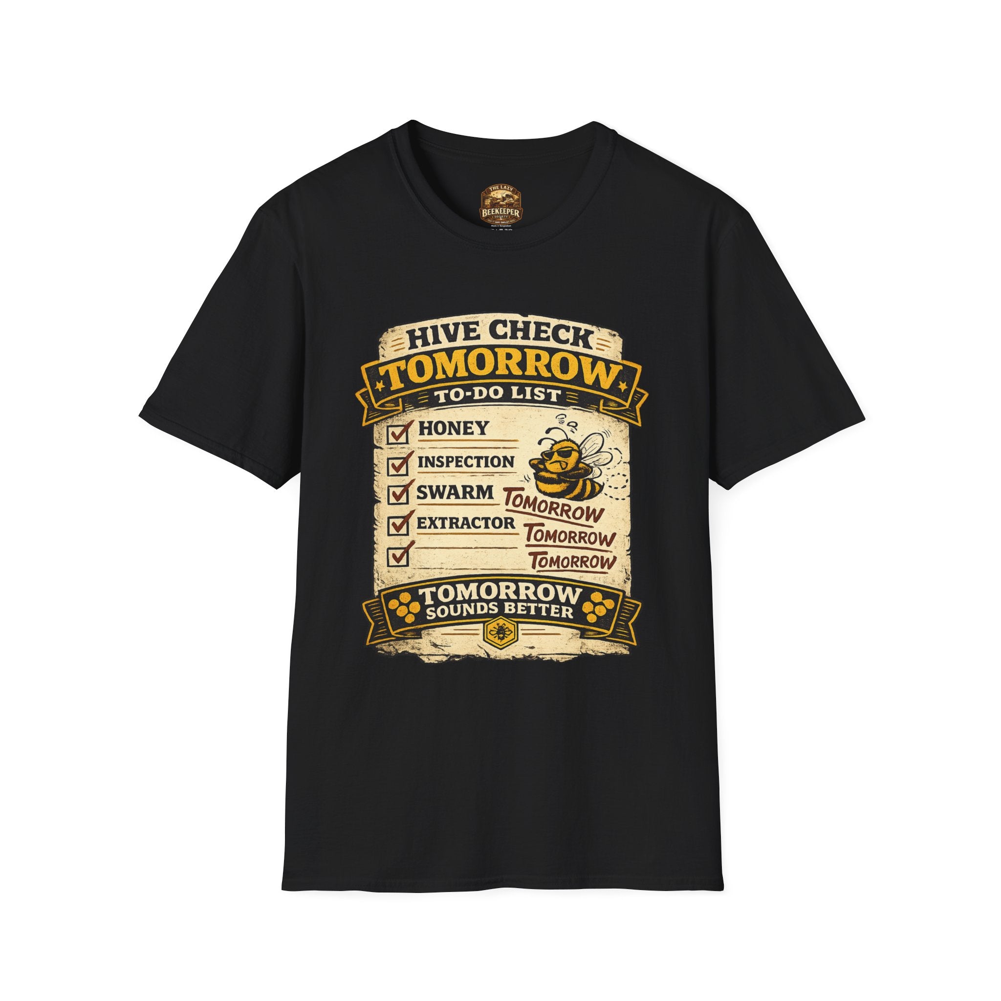 T-Shirt — "Hive Check Tomorrow" Bee To-Do List Vintage Graphic