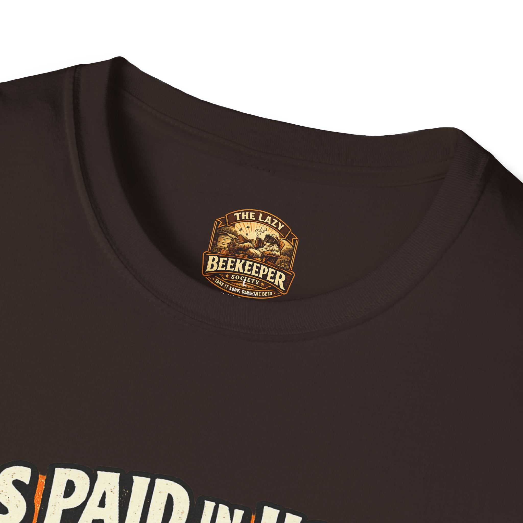 Beekeeping T-Shirt — "Bees Paid in Honey" Vintage Check Design