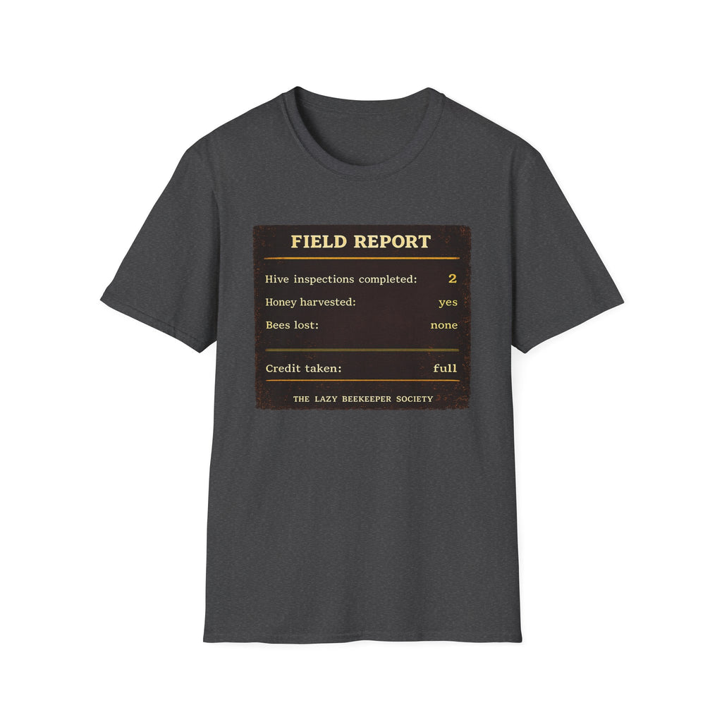 T-Shirt — „Feldbericht: Bienenstockinspektionen abgeschlossen“ Vintage Imker Grafik-T-Shirt