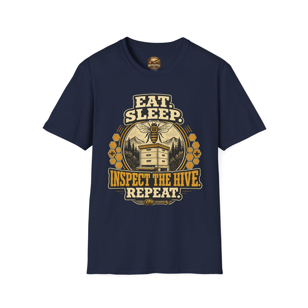 T-Shirt — "Essen. Schlafen. Bienenstock inspizieren. Wiederholen." Imker Grafik T-Shirt