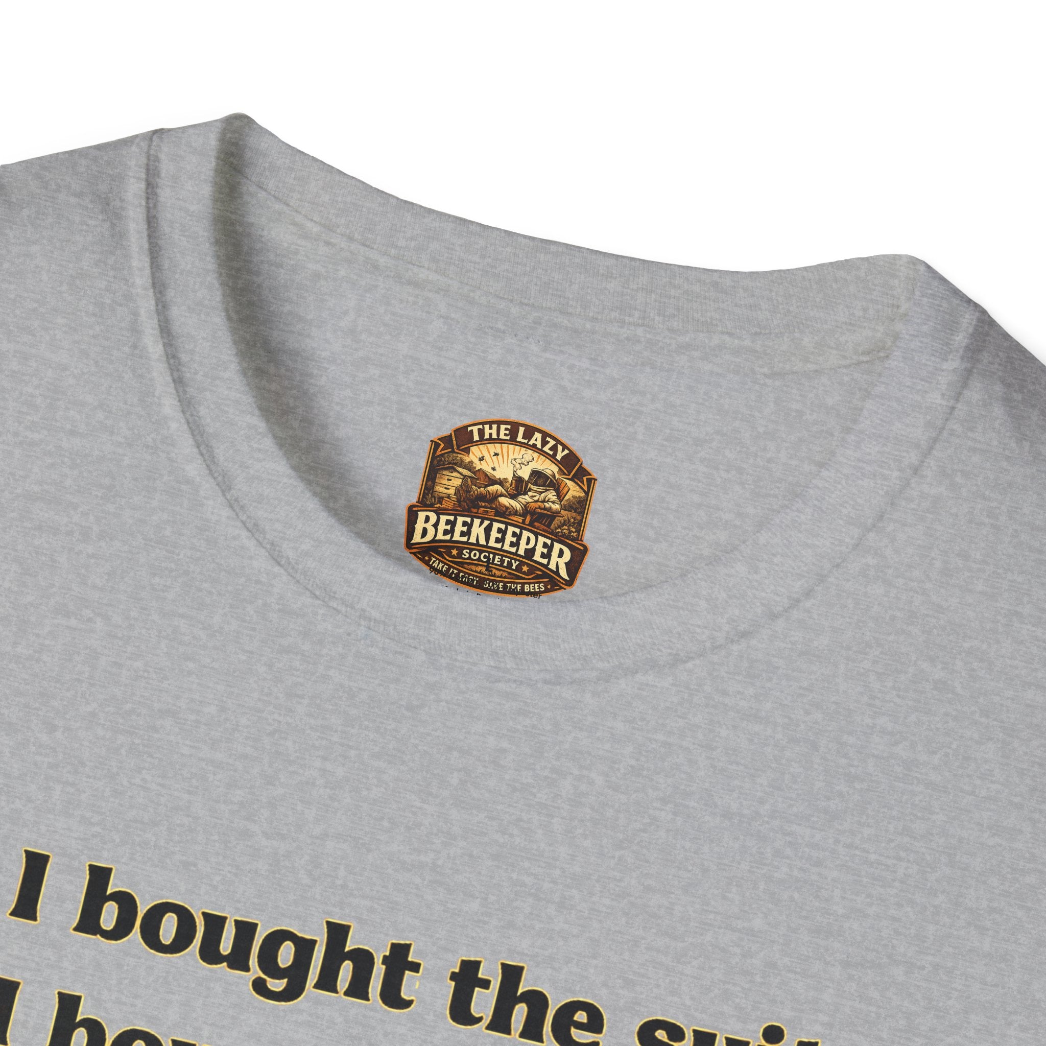 T‑Shirt — Literary Humor Tee: “I bought the suit. I bought the smoker. I read the book.”