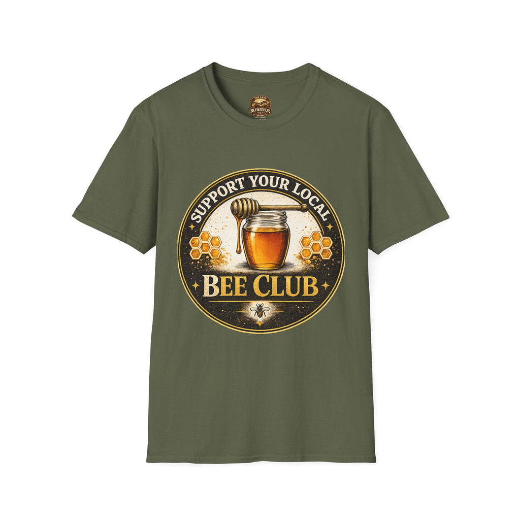 T-Shirt „Unterstütze deinen lokalen Imkerverein“ — Honigglas- & Waben-Design