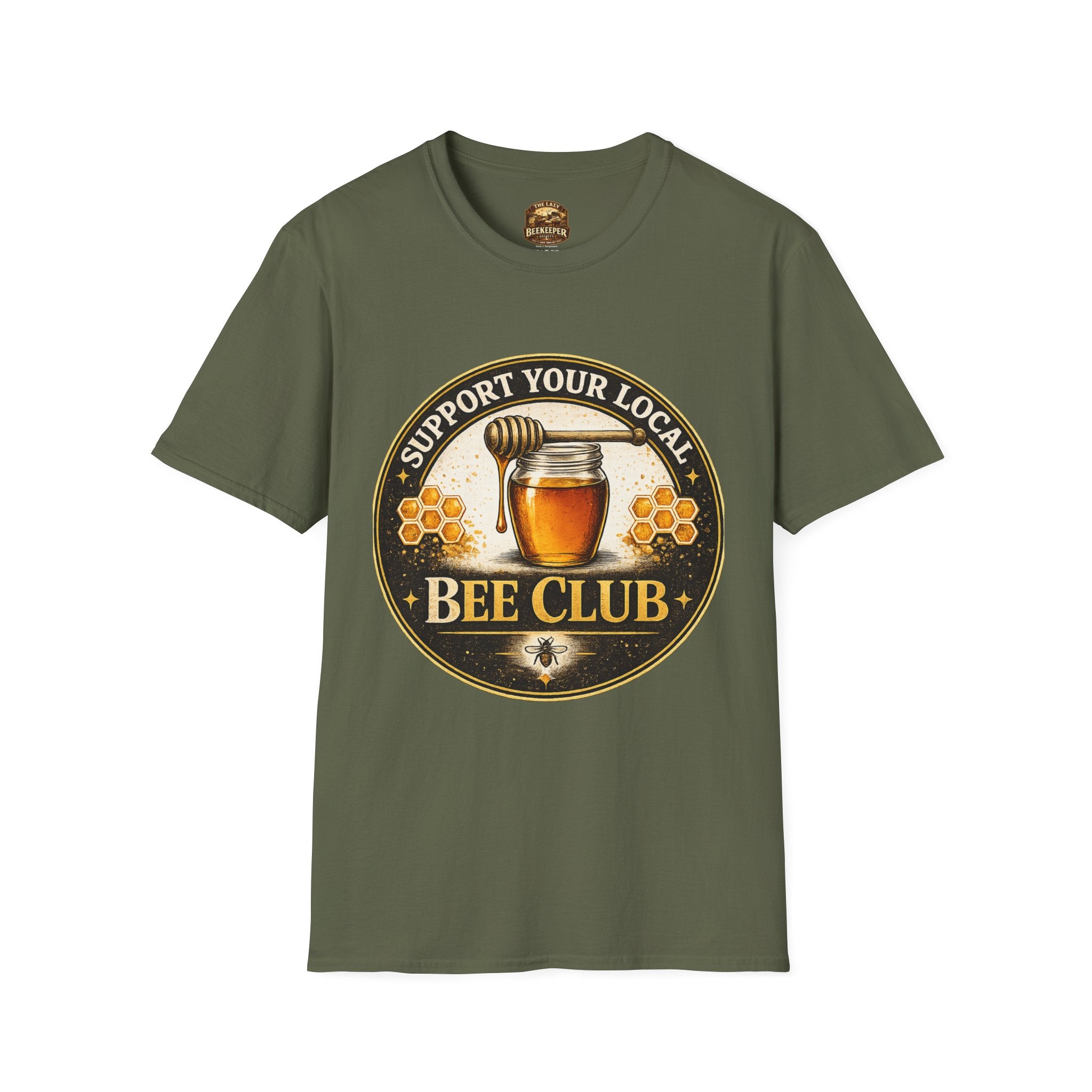 Support Your Local Bee Club T-Shirt — Honey Jar & Honeycomb Design