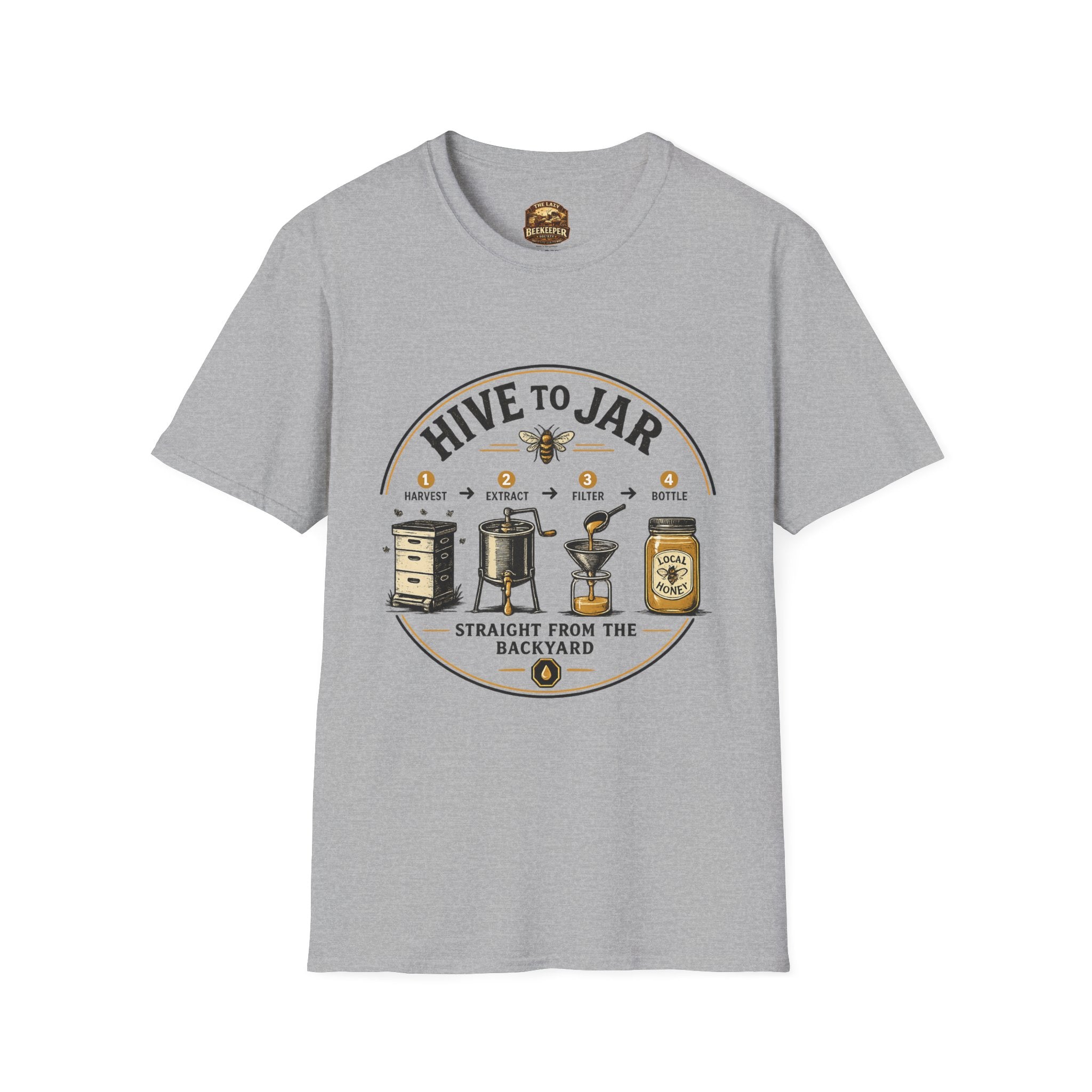 T-Shirt — Grafisches T-Shirt mit Aufschrift „Vom Bienenstock ins Glas“