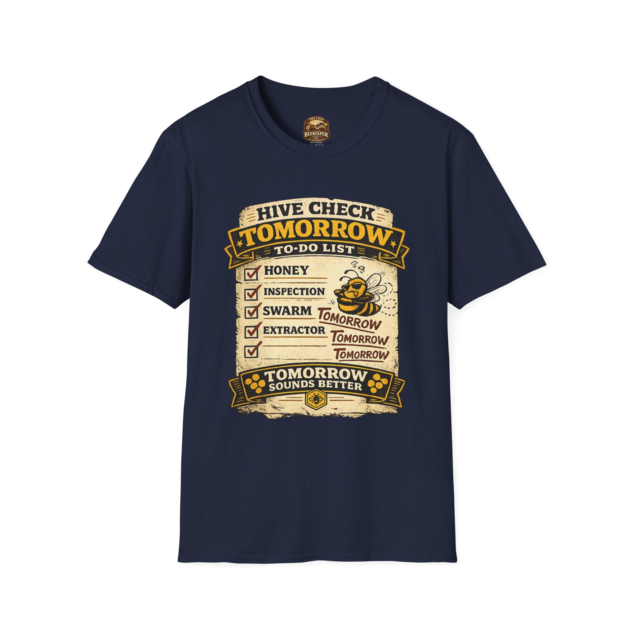T-Shirt — "Hive Check Tomorrow" Bee To-Do List Vintage Graphic