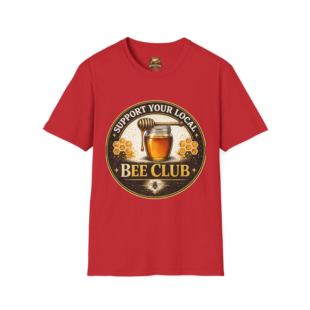T-Shirt „Unterstütze deinen lokalen Imkerverein“ — Honigglas- & Waben-Design