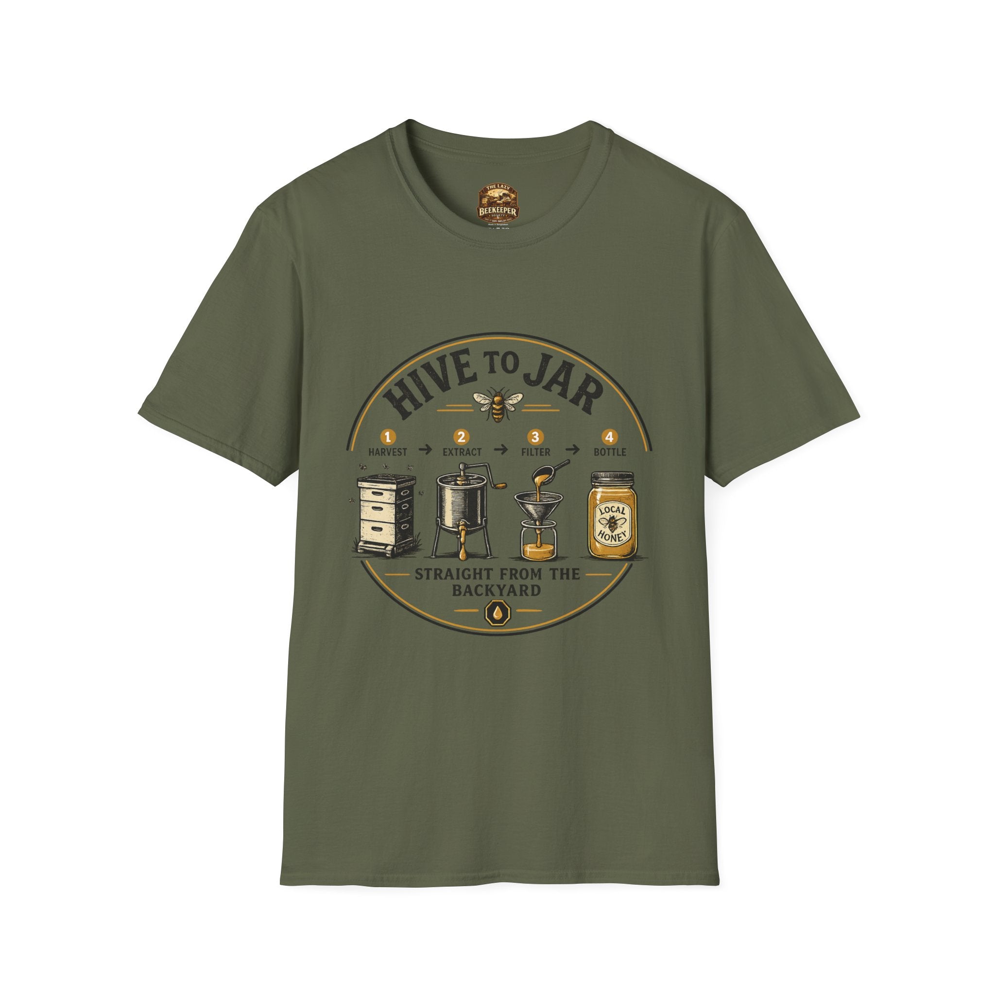 T-Shirt — Grafisches T-Shirt mit Aufschrift „Vom Bienenstock ins Glas“