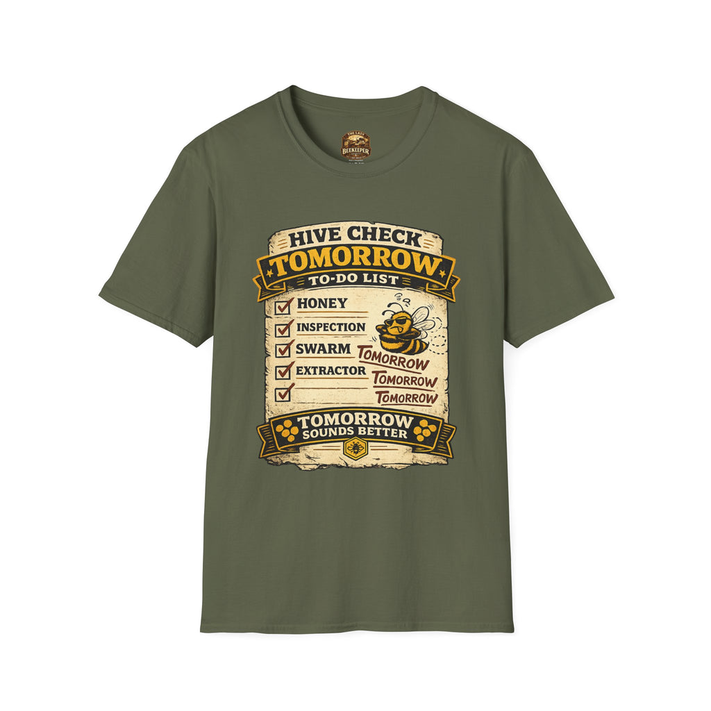 Bienenstock-Kontrolle morgen T-Shirt — Imker-Humor To-Do-Liste Tee