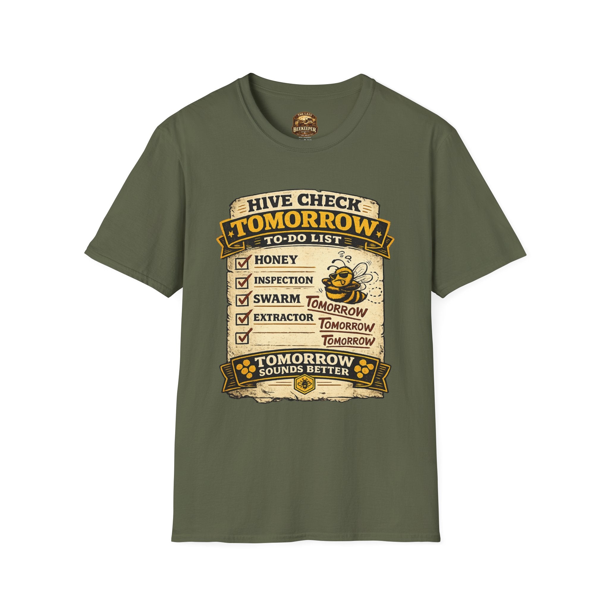 Bienenstock-Kontrolle morgen T-Shirt — Imker-Humor To-Do-Liste Tee