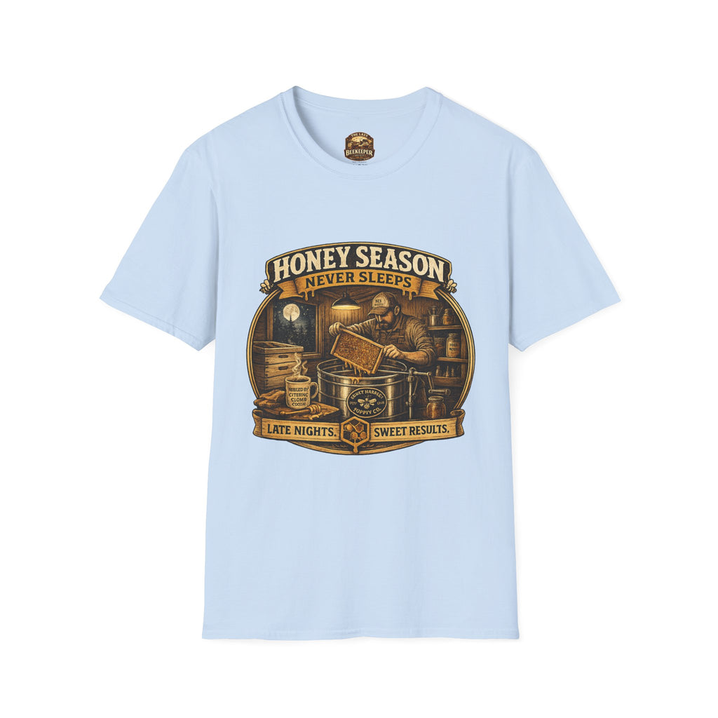Honey Season Never Sleeps T-Shirt — Beekeeper Vintage Graphic Tee