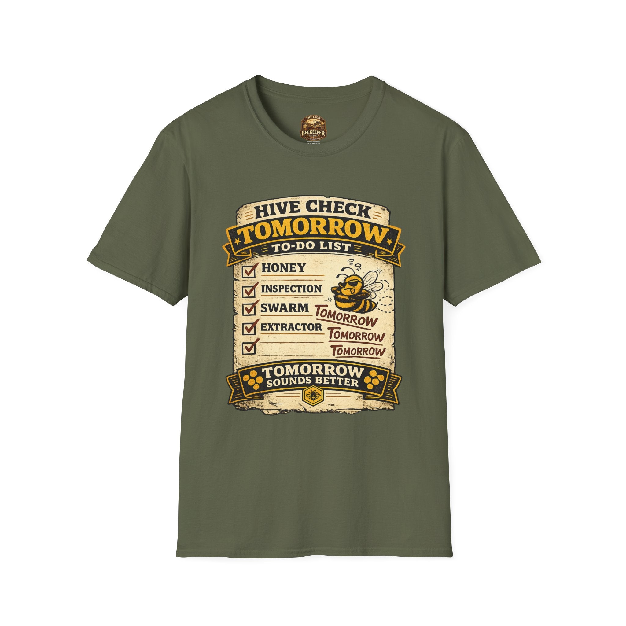 T-Shirt — "Hive Check Tomorrow" Bee To-Do List Vintage Graphic
